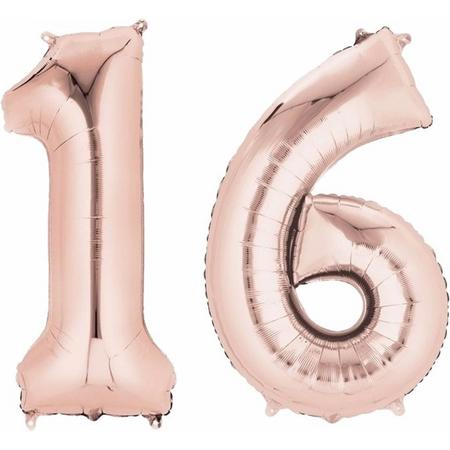 16 jaar | Cijfers | Rose Goud | 100 cm hoog | Folieballon | Feestversiering | Verjaardag | Versiering
